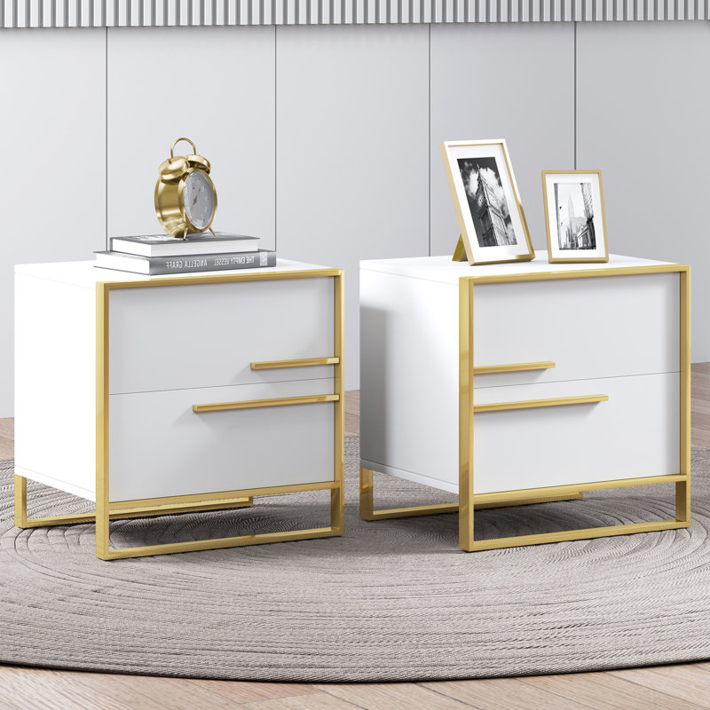 YITAHOME Seoul 2 Drawer Nightstand with Brushed Gold Trim & Reviews